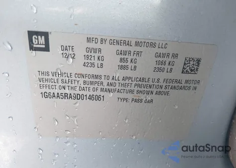 2013 Cadillac Ats Standard z USA, uszkodzony, nr VIN 1G6AA5RA9D0146061